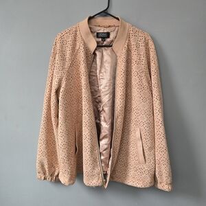 Dennis Basso Coral Perforatwd Bomber Jacket